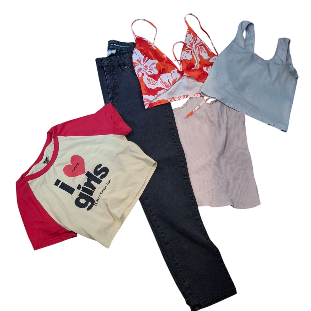 Youth Teen Clothes Lot 6 Xl 14 All Seasons Jeans Shirt Tank Camisole Cropped1 c